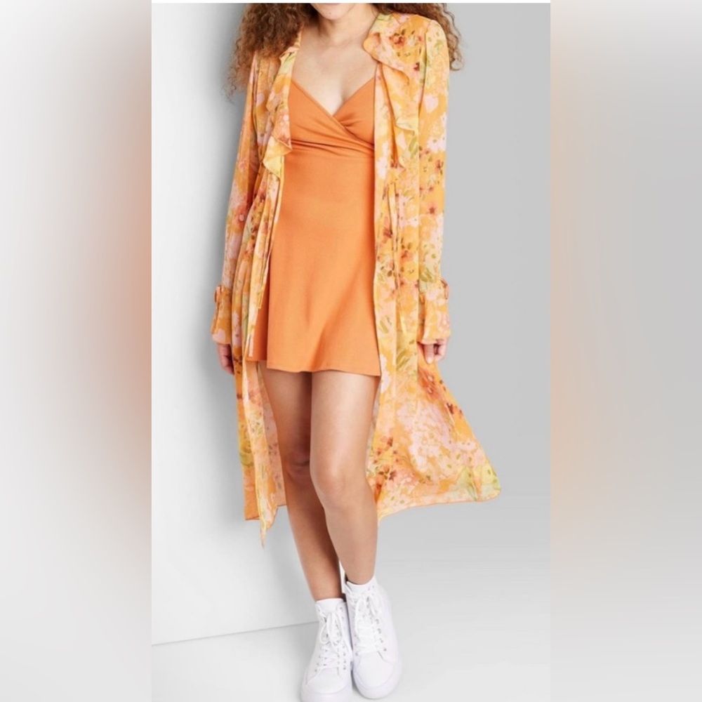 NWT Wild Fable Orange Floral Longline Top/jacket